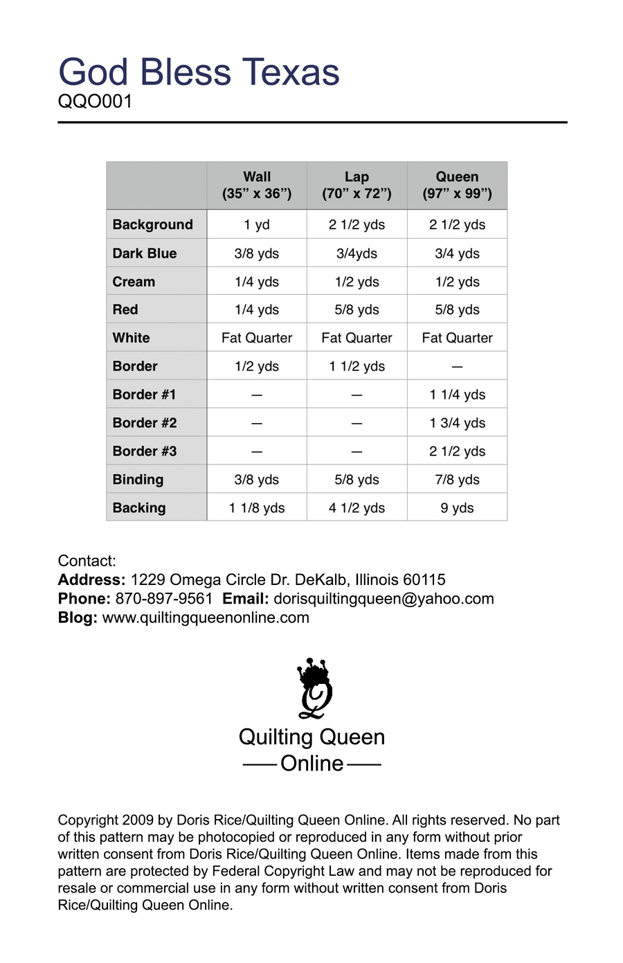 God Bless Texas Quilt Pattern by Doris Rice Cactus Queen Quilt Co