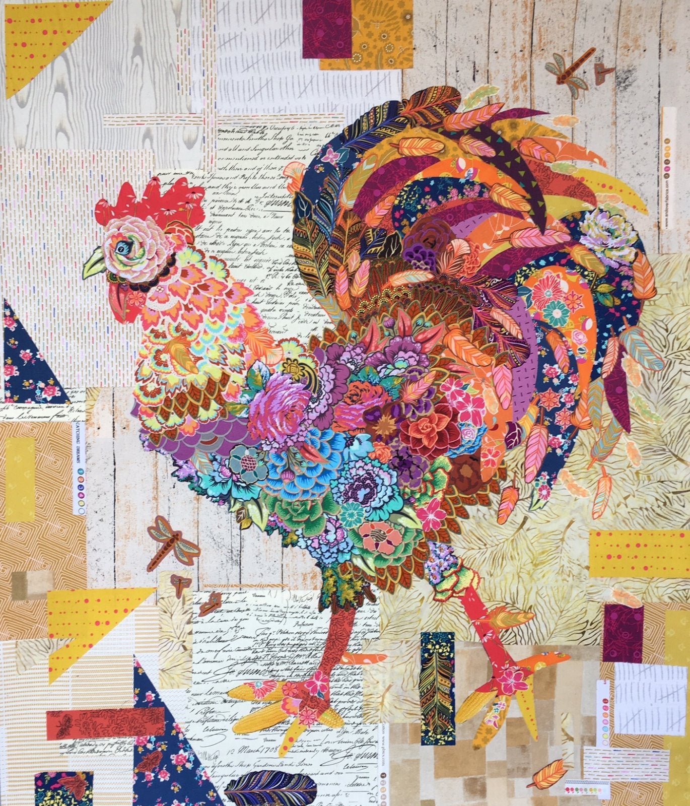 Doodle Doo Rooster Collage Pattern by Laura Heine