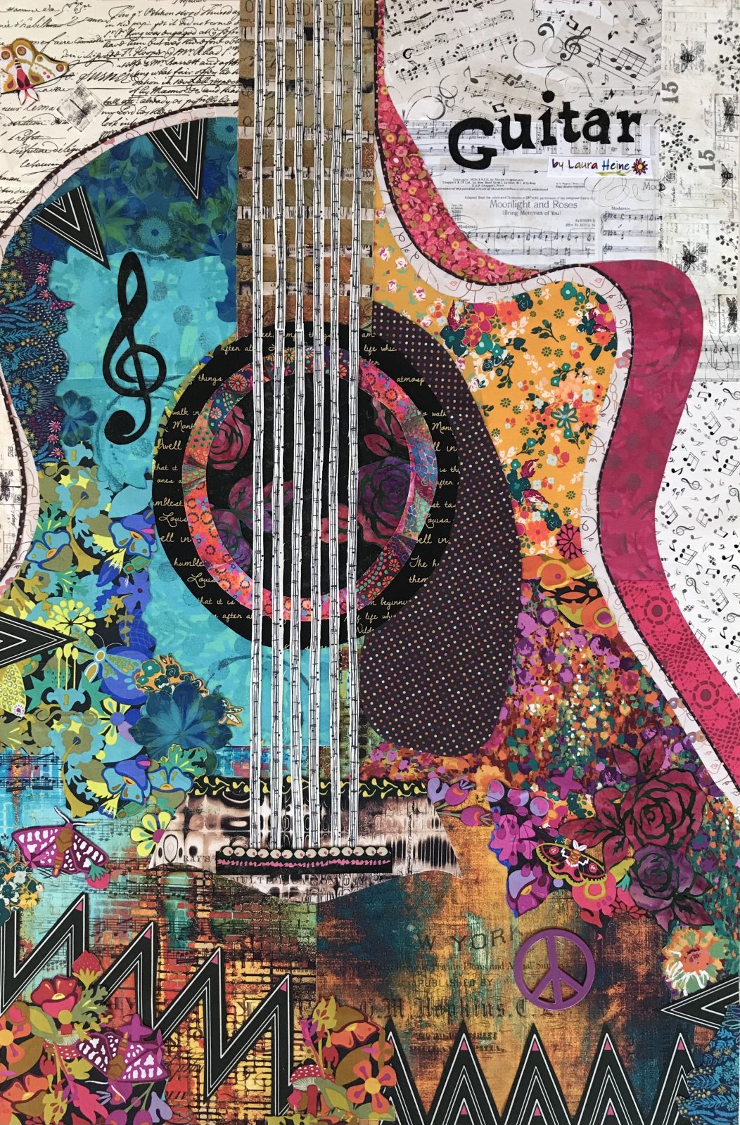Guitar Collage Quilt Pattern by Laura Heine